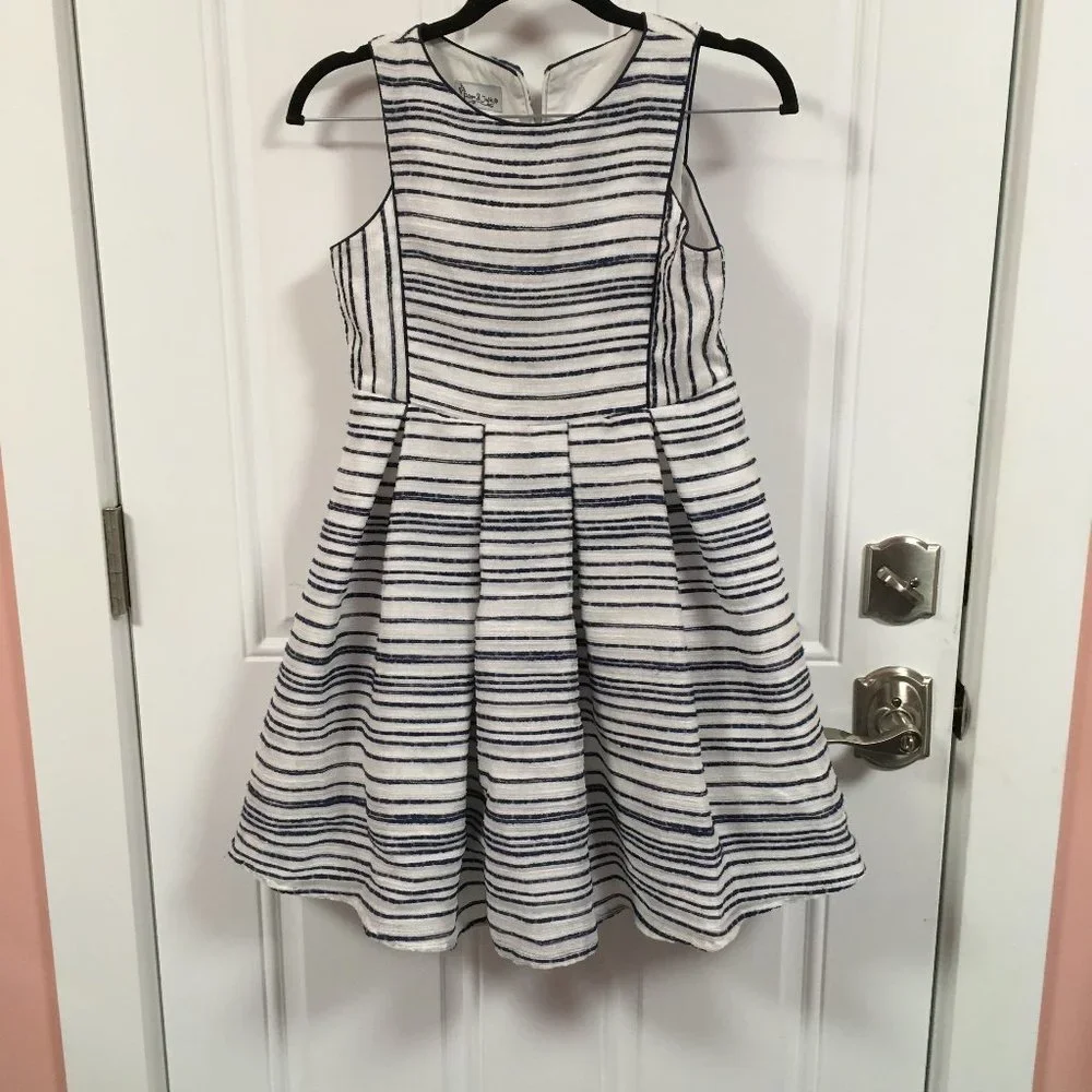 Pippa & Julie Sleeveless Blue & White Striped Fit & Flare Dress - Size 12